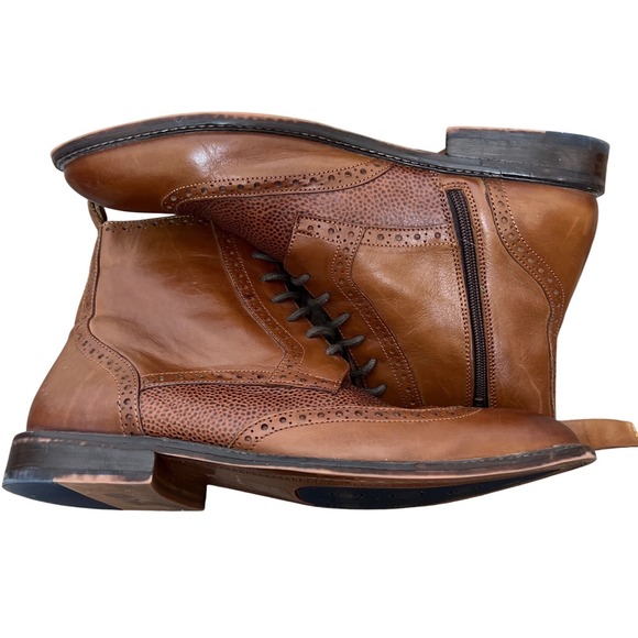 Thomas & Vine Mens Tan Leather Wingtip Brogue Lace Up Zip Ankle Boots 12 Night‎ main image 11
